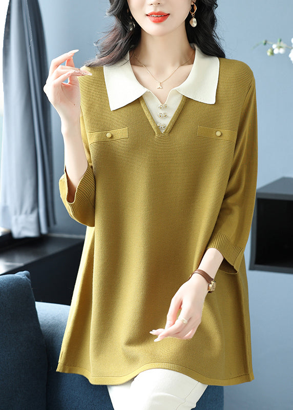 Green Peter Pan Collar Patchwork Ice Silk Tops Bracelet Sleeve