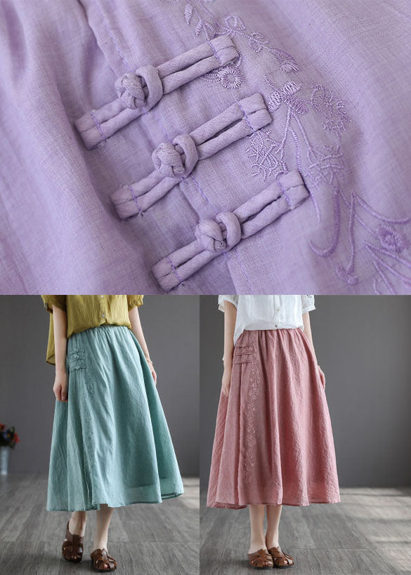 Green Exra Large Hem Linen a Line Skirt Chinese Button Spring