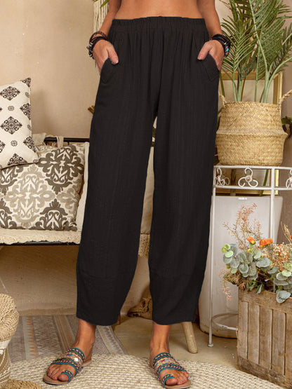 Color Loose Cotton Linen Pants Home Harem Pants