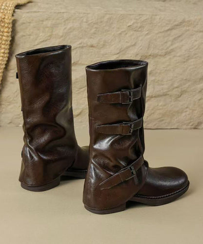 Stylish Black Faux Leather Splicing Chunky Boots