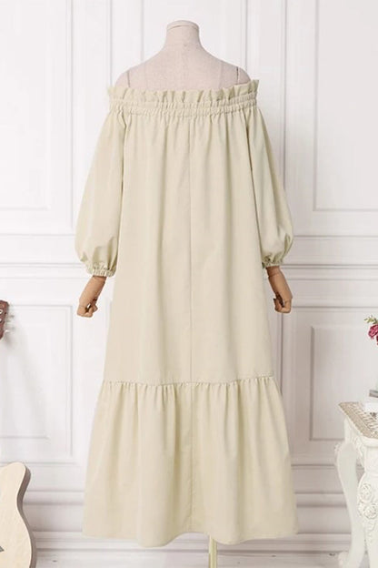 Patchwork Off the Shoulder a Line Dresses(3 Colors)
