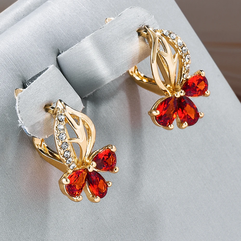 Red Flower Crystal Earrings
