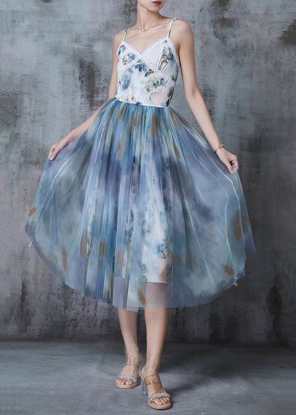 Blue Tie Dye Exra Large Hem Tulle Cami Dresses Summer