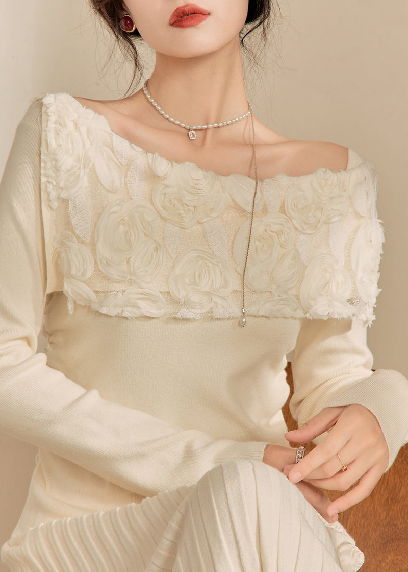 White Cold Shoulder Cotton Knit Sweaters Fall