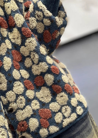 Stylish Blue O Neck Jacquard Knit Sweaters Coats Fall
