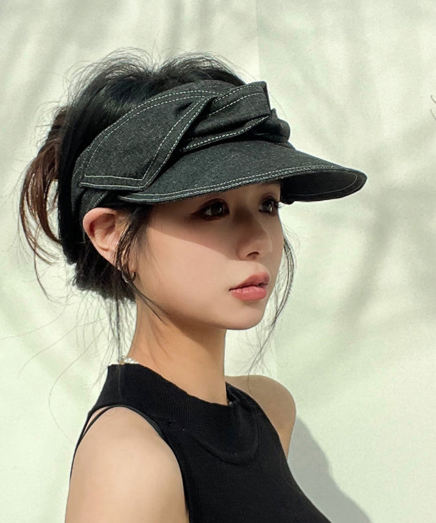 Versatile Black Gray Bow Denim Empty Top Hat