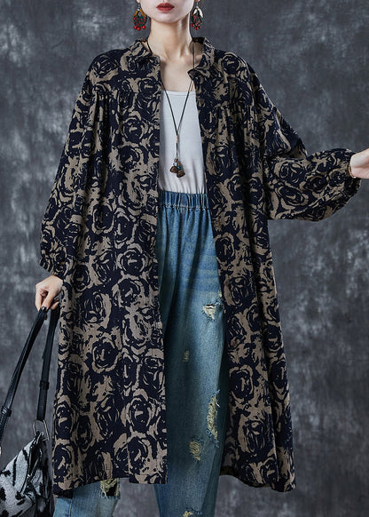 Coffee Print Cotton Shirt Dress Oversized Spring