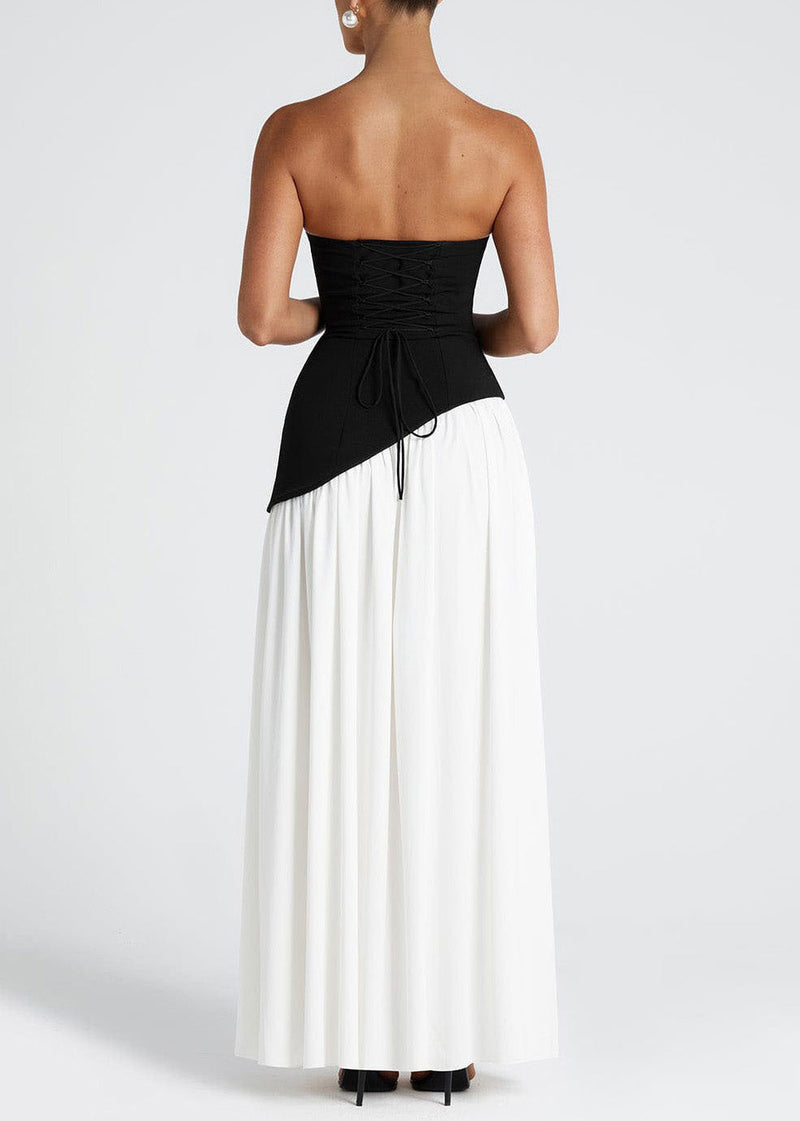 Summer Black White Strapless Slim Fit Slit Off Shoulder Dress