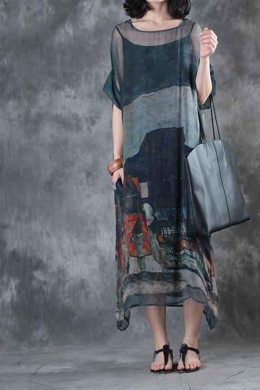 Loose Silk Loose Dresses Summer Blue Outfits