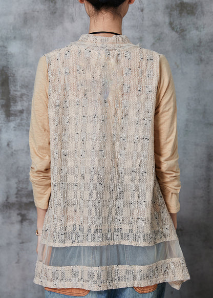 Khaki Asymmetrical Patchwork Knit Cardigans Spring