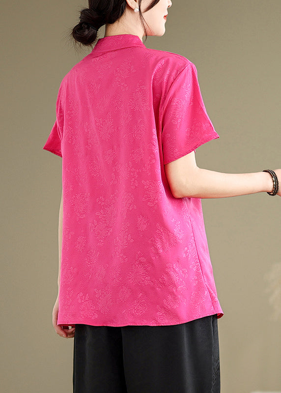 Rose Jacquard Chinese Button Silk Top Summer