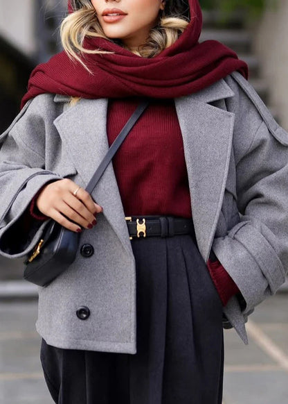 Grey Peter Pan Collar Button Woolen Coats Winter