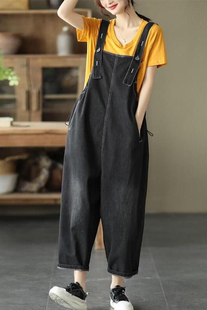 Denim Cotton Button Jumpsuits Dungarees