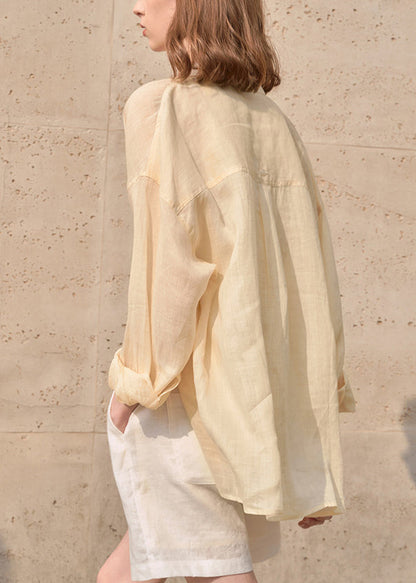 Apricot Peter Pan Collar Linen Thin Shirts Tops Summer