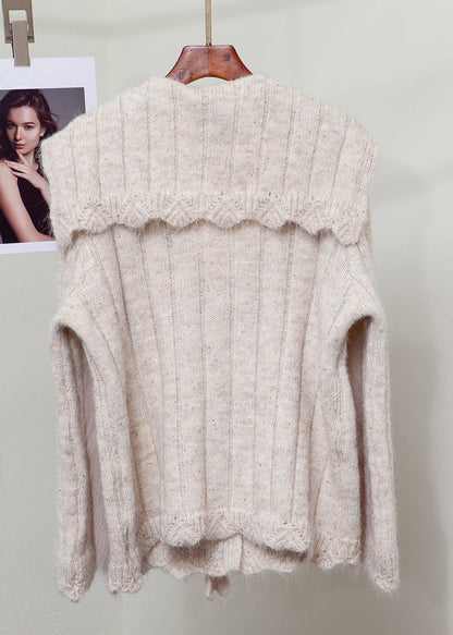 Oatmeal Patchwork Knit Winter Sweaters Fox Fur