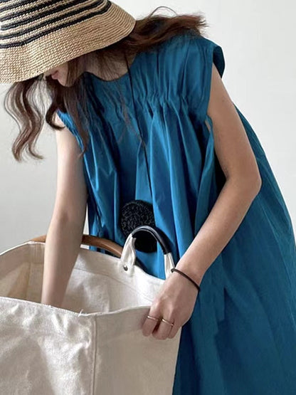 Drawstring Flying Sleeves A-line Blue Dress