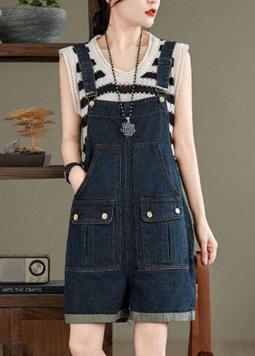 Navy Pockets Denim Overalls Jumpsuit Summer