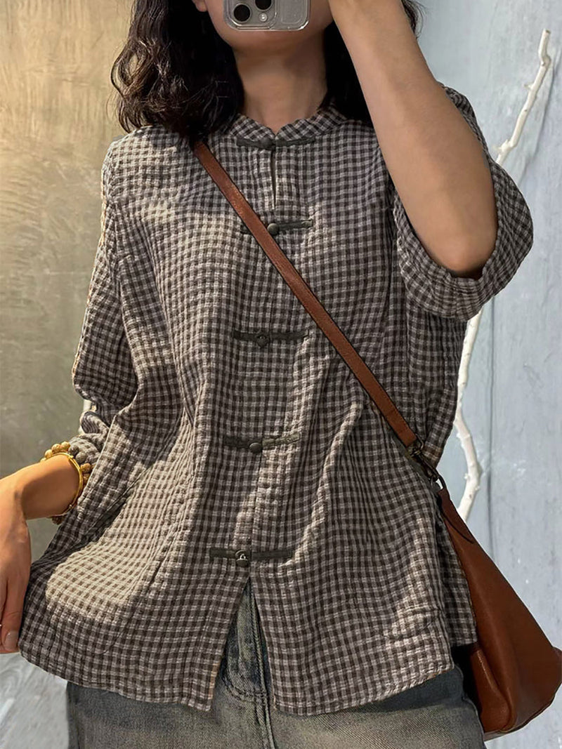 Retro Plaid Summer Cotton Button-up Shirt