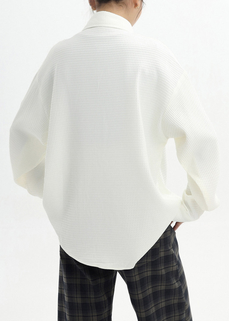 White Little Dog Embroidered Cotton Shirt Spring