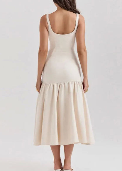 Slim Fit White Wrinkled Patchwork Cotton Spaghetti Strap Dress Summer