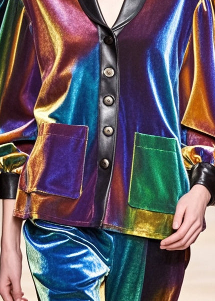 Gradient Color Peter Pan Collar Patchwork Silk Velvet Jackets Fall