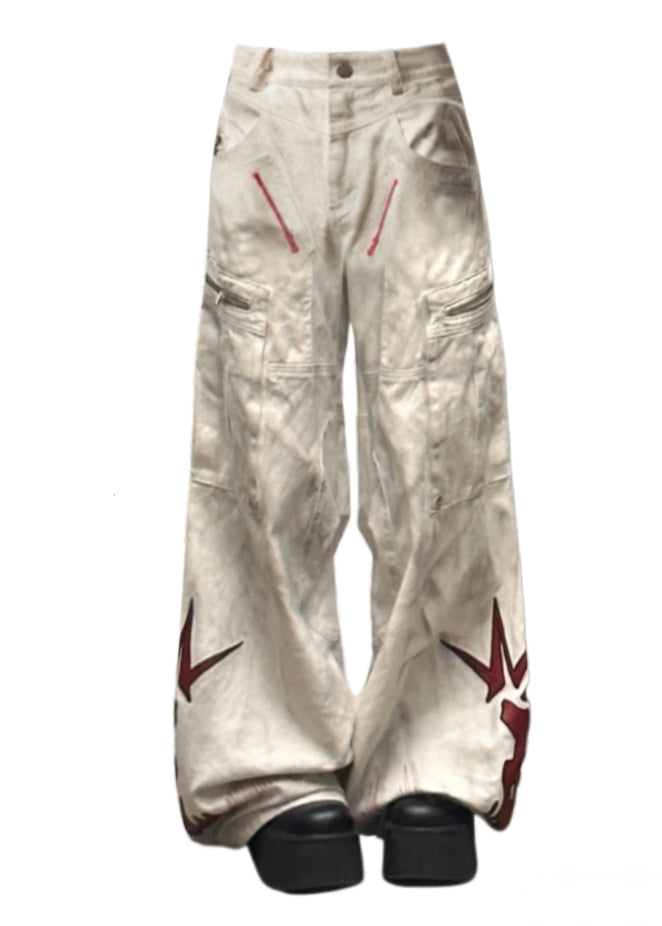 Original Pockets Patchwork Wide Leg Pants Spring