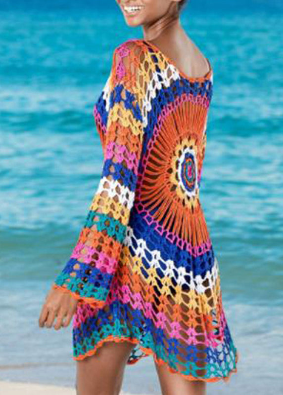 Rainbow O-neck Knit Cover Up Swimwear