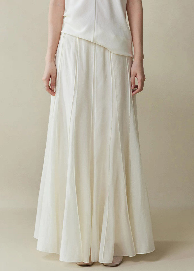 White Zippered High Waist Silk Cotton Skirts Summer