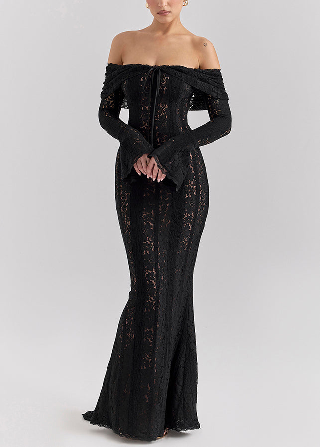 Black Cold Shoulder Lace Strapless Dress Summer
