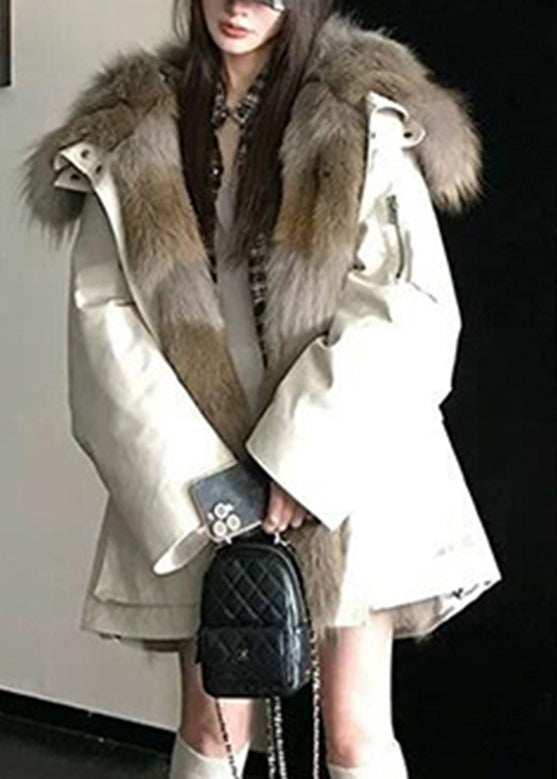 Apricot Pockets Patchwork Detachable Hoosed Jacket Winter