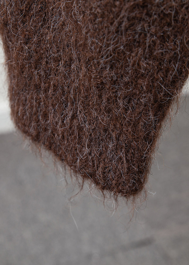 Loose Coffee Fox Collar Fuzzy Ball Decorated Knit Sweaters