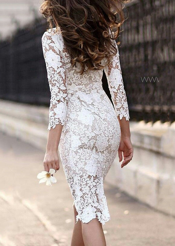 Slim Fit White Hollow Out Lace Dress Summer