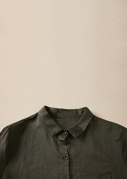 Army Green Lace Up Button Linen Dress Summer