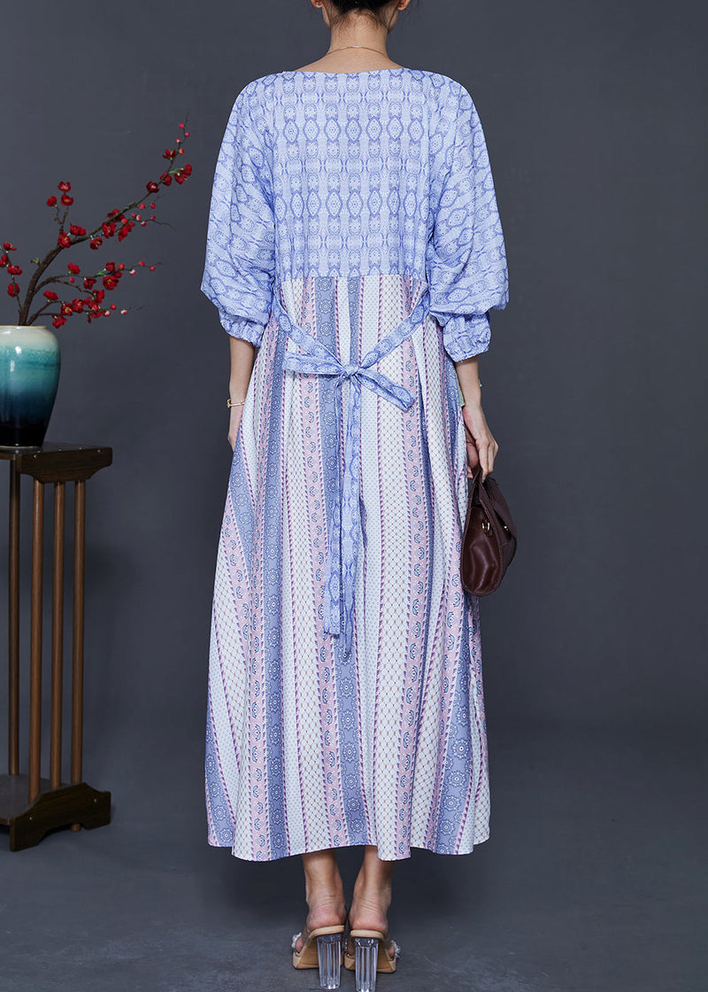 Blue Print Patchwork Chiffon Dresses Summer