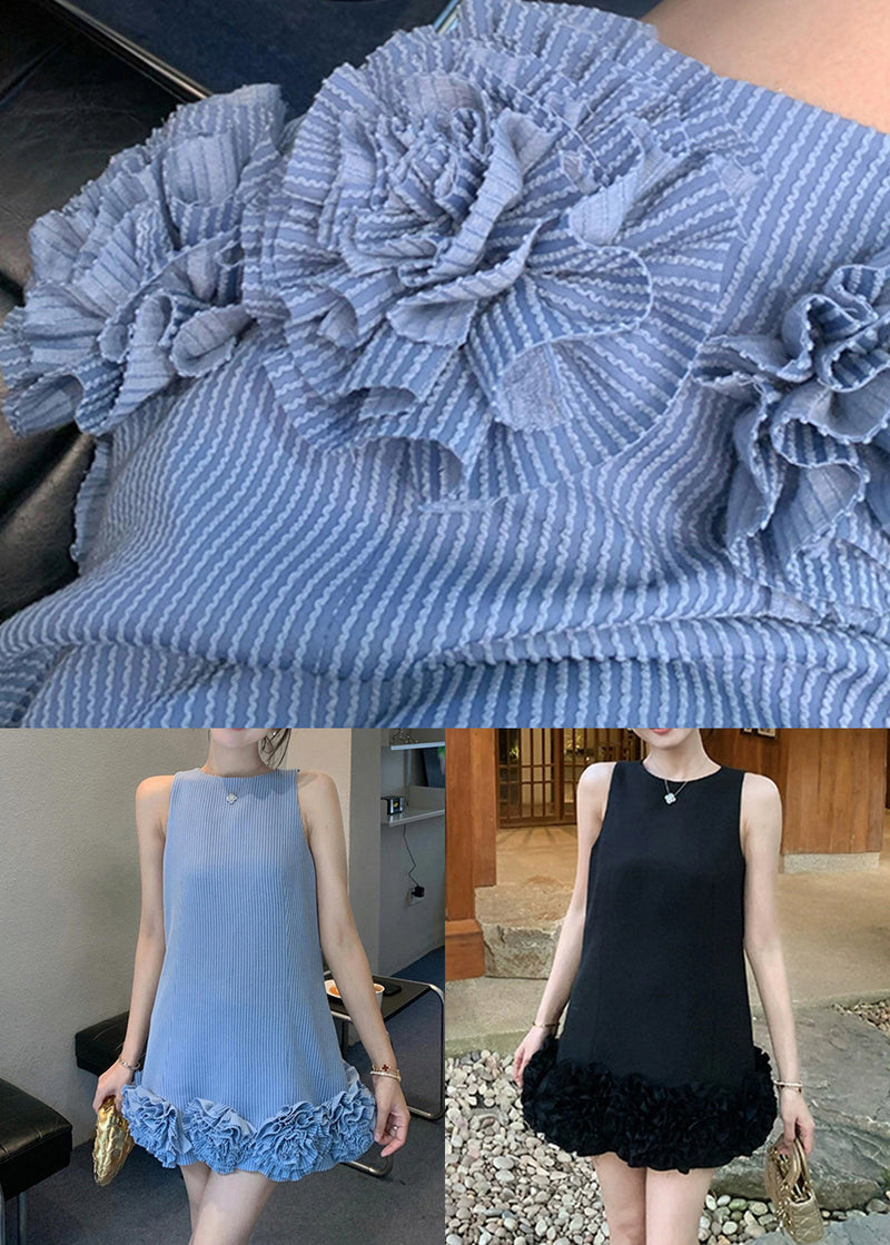 Stylish Blue O Neck Striped Cotton Mini Dresses Sleeveless