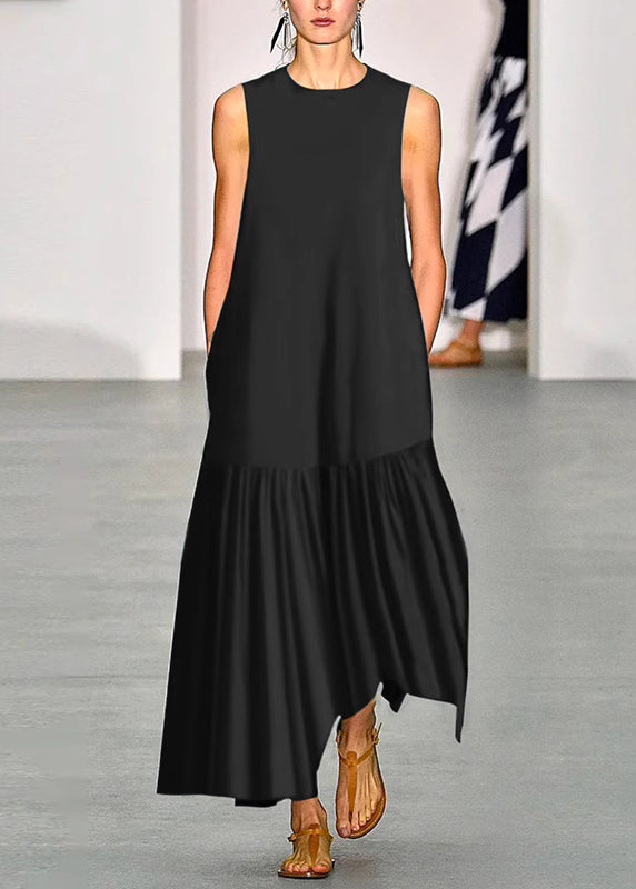 Simple Green O-neck Patchwork Maxi Dresses Sleeveless
