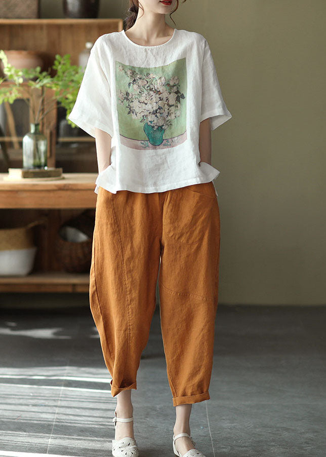 Caramel High Waist Color Linen Harem Pants Summer