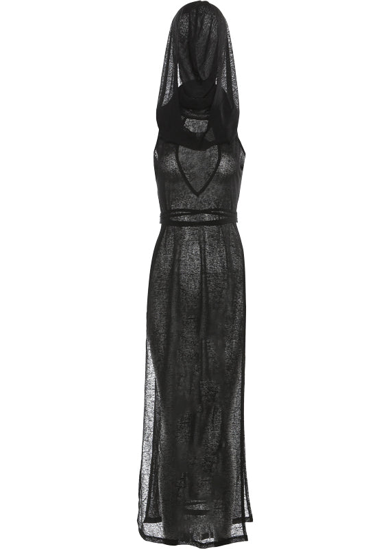 Black Side Open Hollow Out Hooded Sleeveless Dress