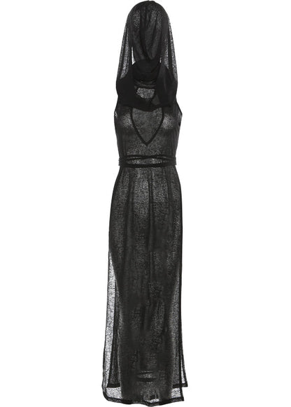 Black Side Open Hollow Out Hooded Sleeveless Dress