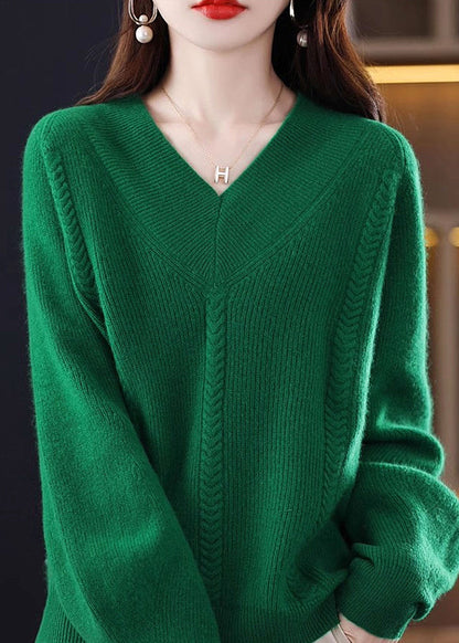 Cozy Green V Neck Knit Knit Sweaters Fall