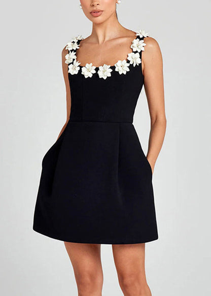 Classy Black Pockets Cotton Mid Dresses Summer