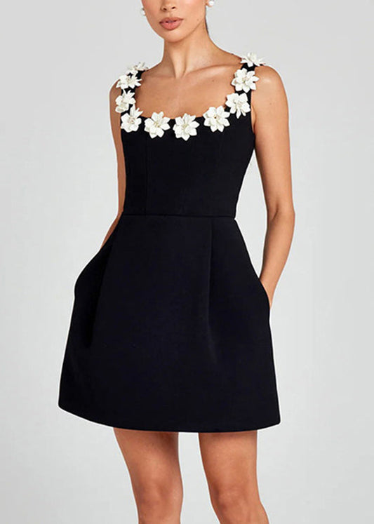 Classy Black Pockets Cotton Mid Dresses Summer