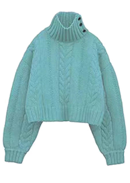 Apricot Turtleneck Thick Cable Knit Sweater Spring
