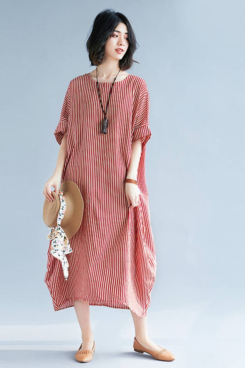 Striped Summer Long Dresses Loose Dress