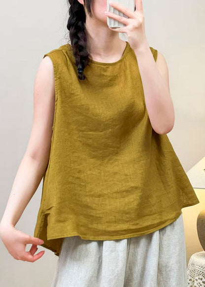 Yellow Wear on Both Sides Linen Blouses Summer