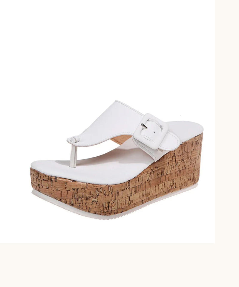 White Wedge Heels Splicing Flip Flops Slide Sandals