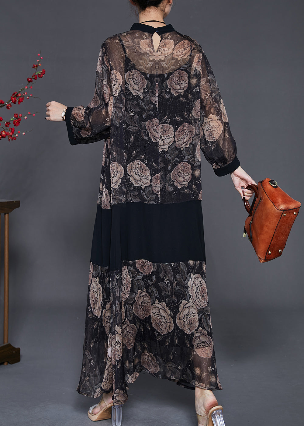 Black Patchwork Chiffon Upf 50+ Dress Two Piece Set Print Summer