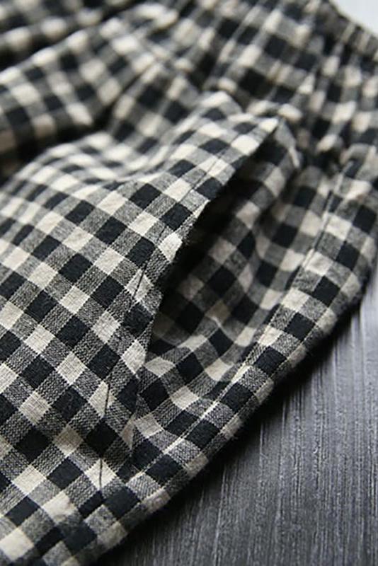 Limited Stock- Cotton Linen Plaid Retro Blouse and Pants
