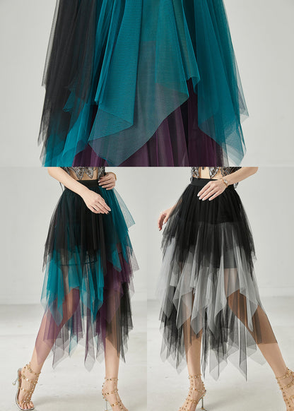 Gradient Blue Asymmetrical Tulle Skirt Summer