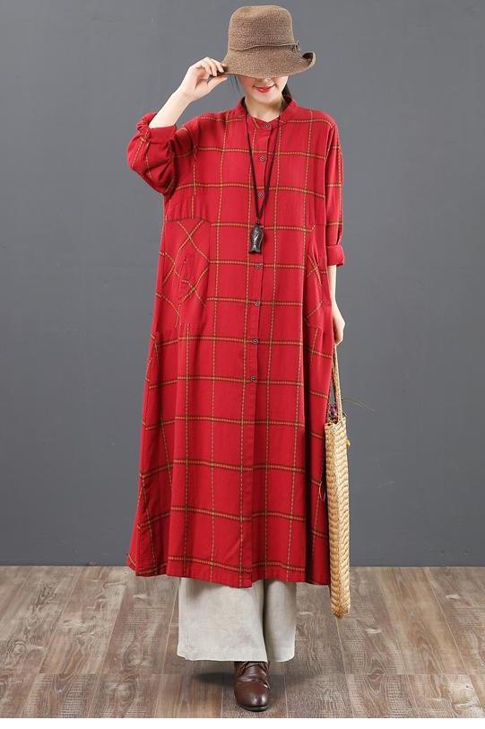 A Linen Cotton Plaid Shirt Dresses